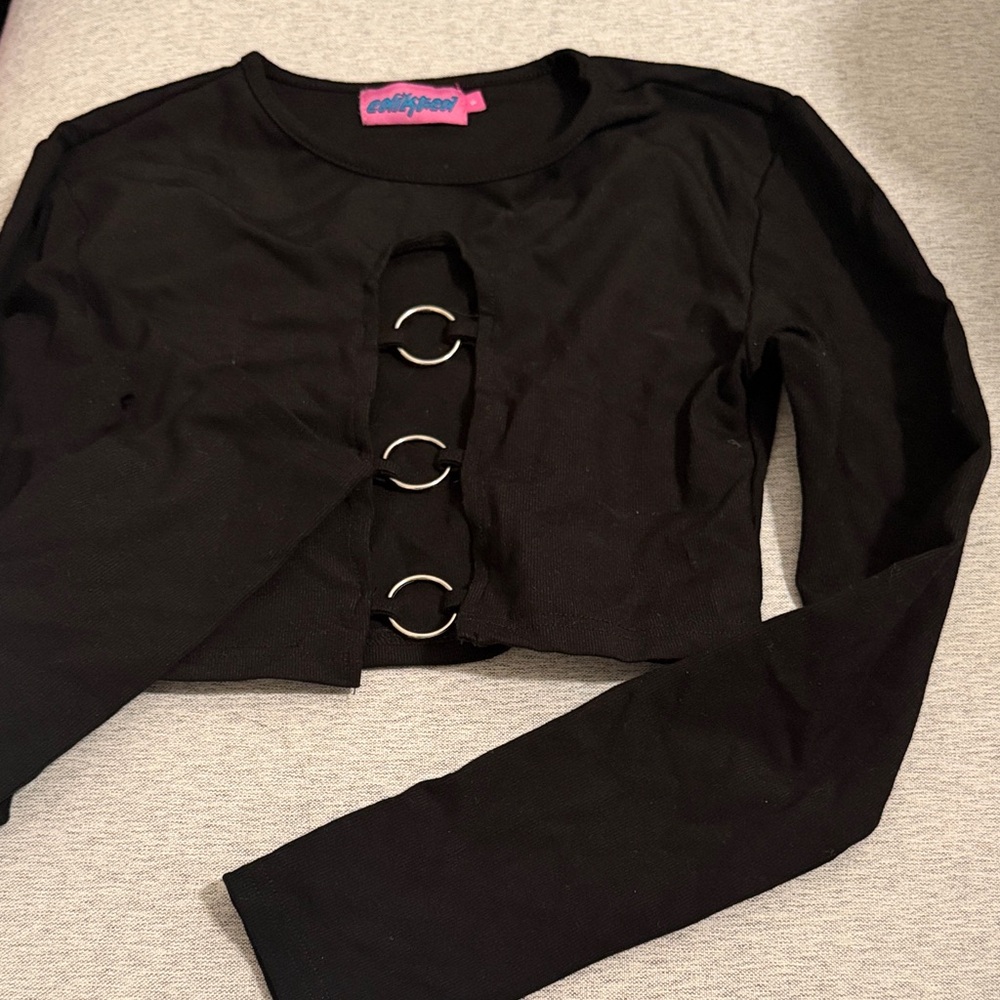 Edikted Black Crop Top with Silver Ring Details